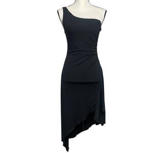 Vintage Y2k City Triangles Black Asymmetrical Ruched One Shoulder Dress S / M